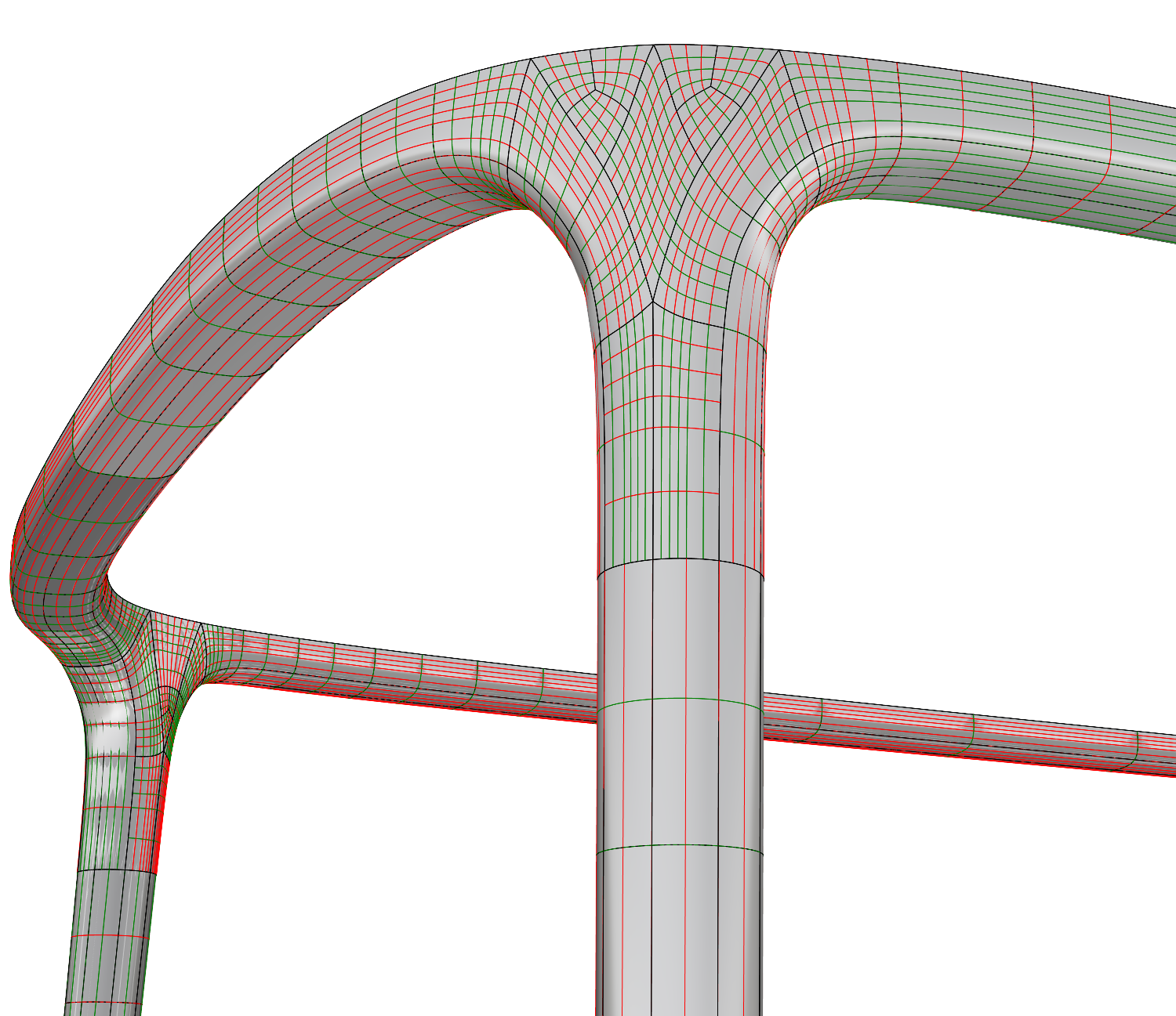 Render in finitura dorata del bracciolo e del telaio, dettaglio del raccordo