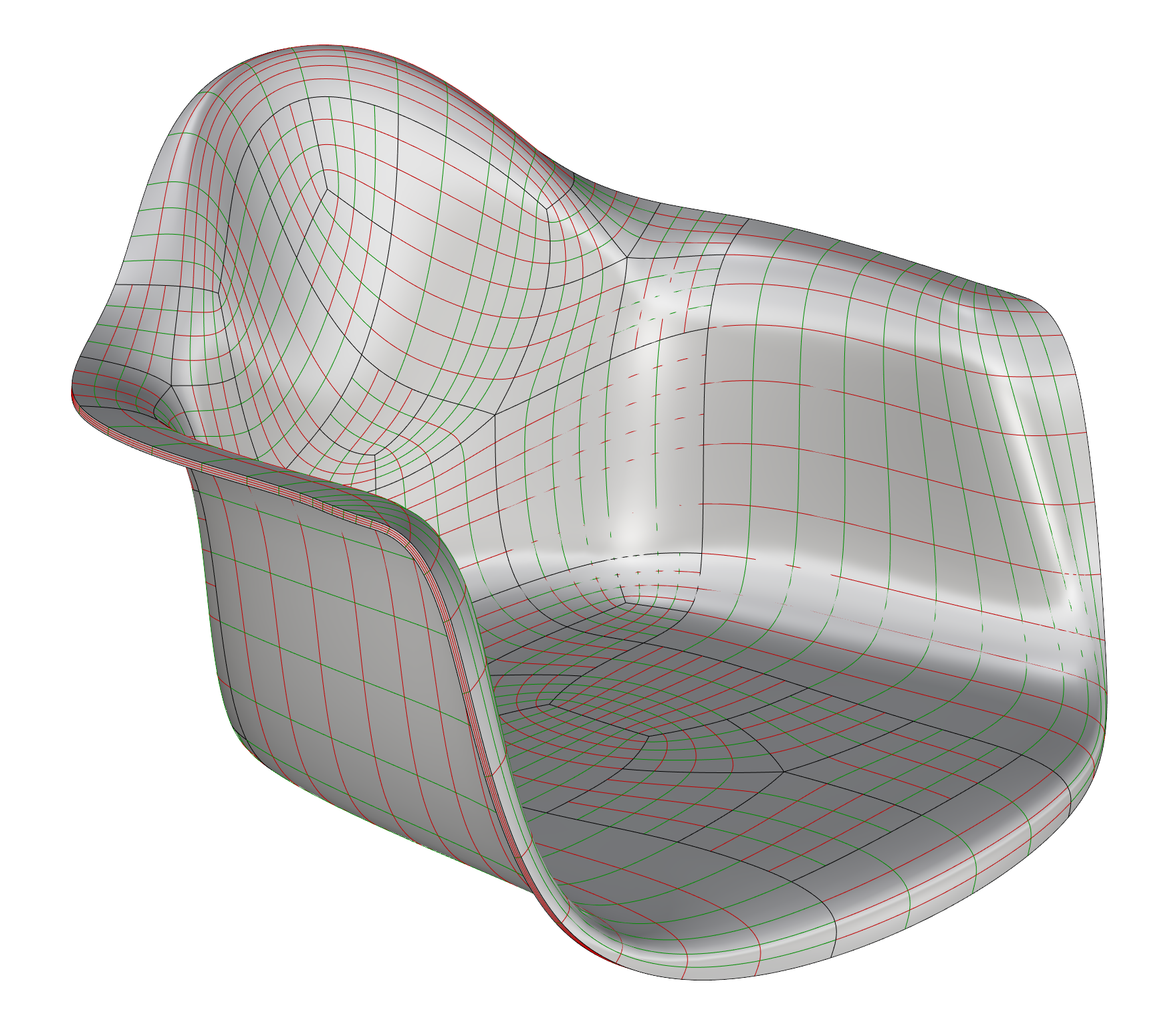 Modello Rhinoceros di una seduta organica, vista wireframe